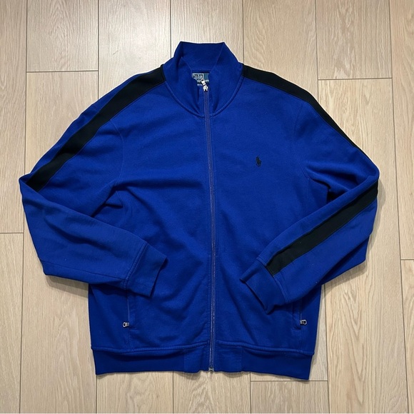Polo Ralph Lauren Other - Polo Ralph Lauren Men's Royal Blue Black Double-Knit Full-Zip Track Jacket Large